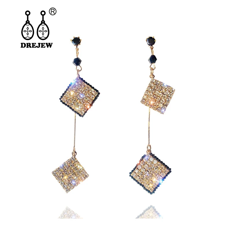 DREJEW Модные Серебристые Золотые Квадратные массивные серьги со стразами