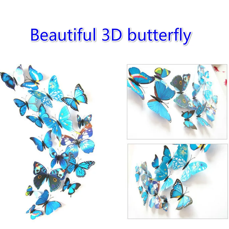 12 шт./компл. красивые 3D наклейки на стену бабочки для декора стен и спальни ПВХ