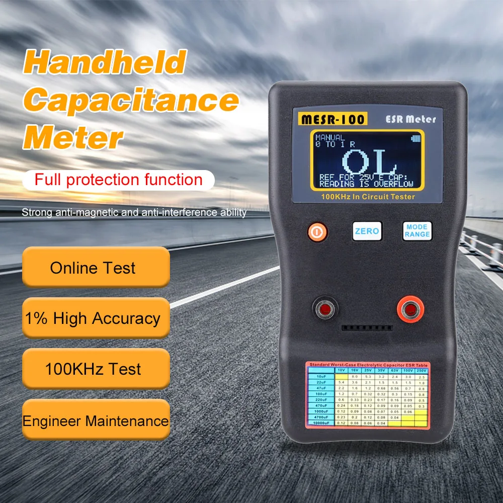 

MESR-100 ESR Capacitance Ohm Meter Professional Measuring Capacitance Resistance Capacitor Circuit Tester with SMD Test Clip