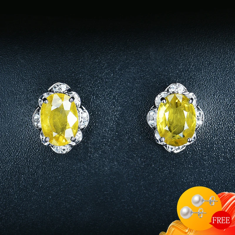 

Fashion Women Earrings Silver 925 Jewelry with Citrine Zircon Gemstones Stud Earrings Ornaments for Wedding Party Gift Wholesale