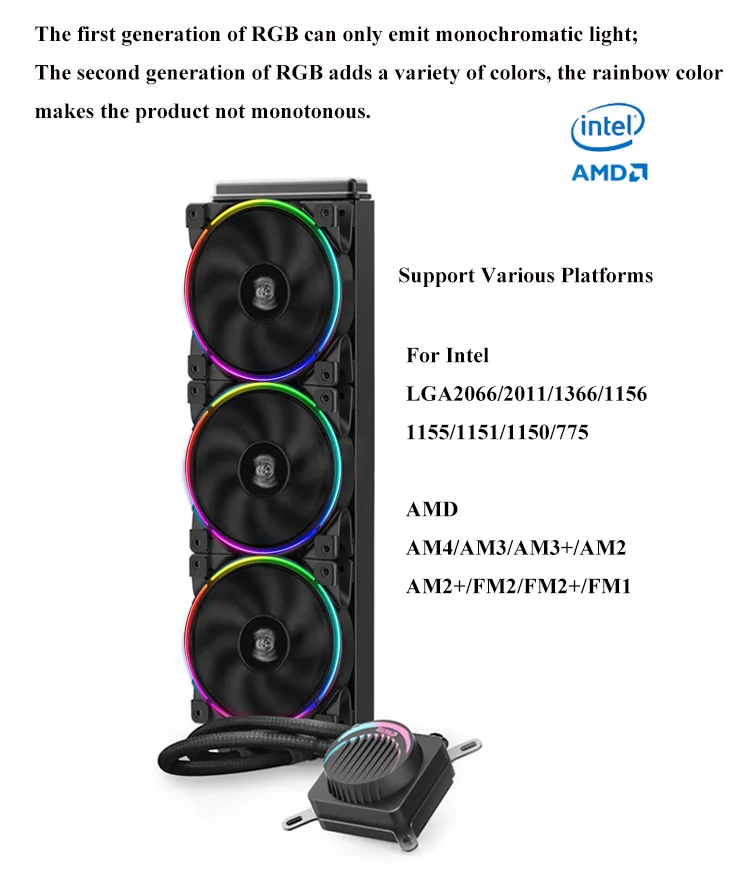 Pccooler PC Case Water Cooling Computer CPU Fan Integrated Water Cooler Cooler For LGA 775/115x/1366/2011/AMD/AM3/AM4