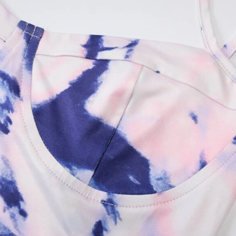 

Spaghetti Dress Women Sleeveless Tie Dye Summer Slim Sheath Dress Asymmetrical Spit Sexy Bodycon Dresses Female New Vestidos