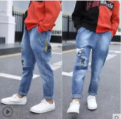 9037 thin jeans Г. Весенние детские джинсы для мальчиков однотонные тонкие джинсы для маленьких мальчиков, повседневные джинсы для больших мальчиков длинные брюки - Цвет: 9037 thin jeans