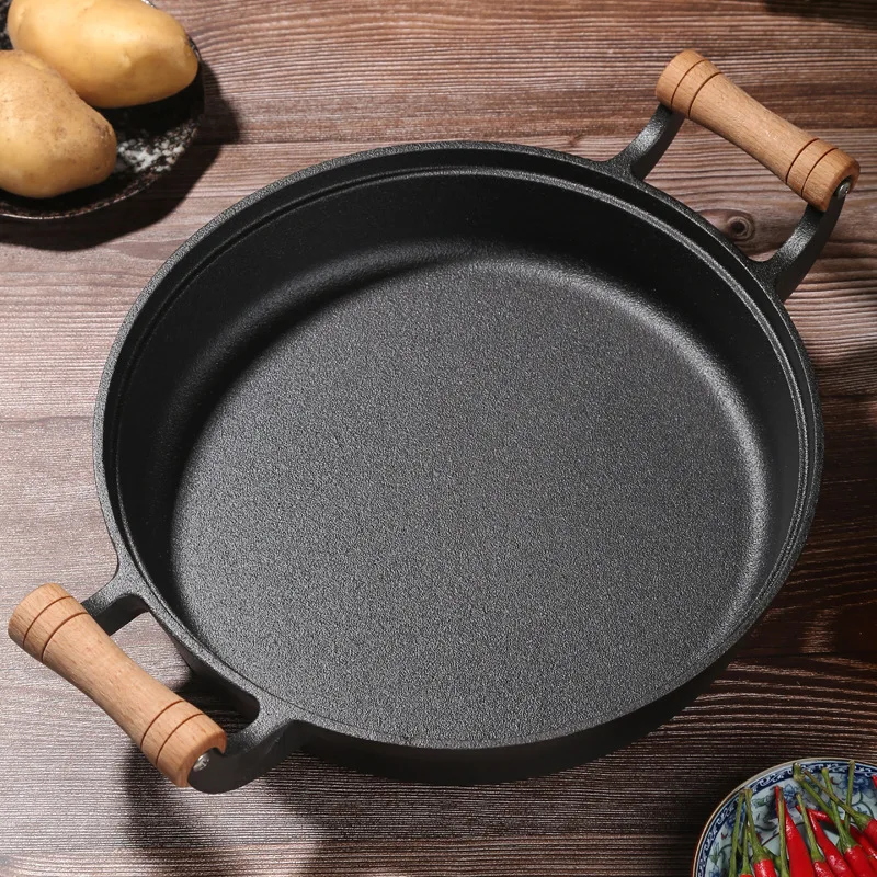 

29/31/33cm cast iron pot thickened two-eared pan uncoated pancake pan with raw iron pot non-stick pancake pan
