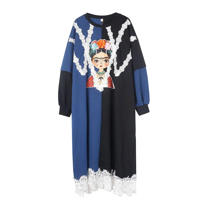 Корейское модное комбинированное платье контрастного цвета для женщин большой