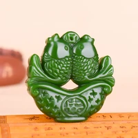goldfish green jade pendant necklace hand carved natural charm jewellery animal amulet fashion accessories for men women gifts