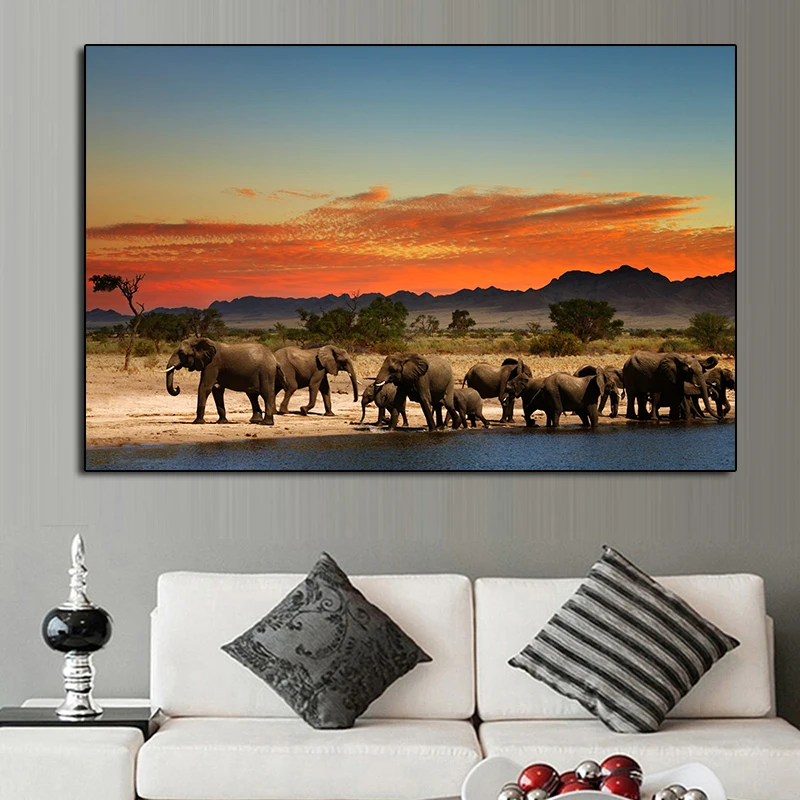 OUCAG Слоны животные постер картина напечатанная на холсте настенная живопись