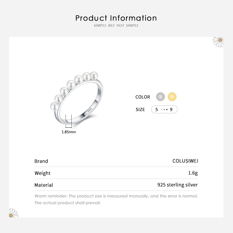 Кольцо Colusiwei из ракушки и жемчуга подарок для девочки 100% Серебро 925 пробы