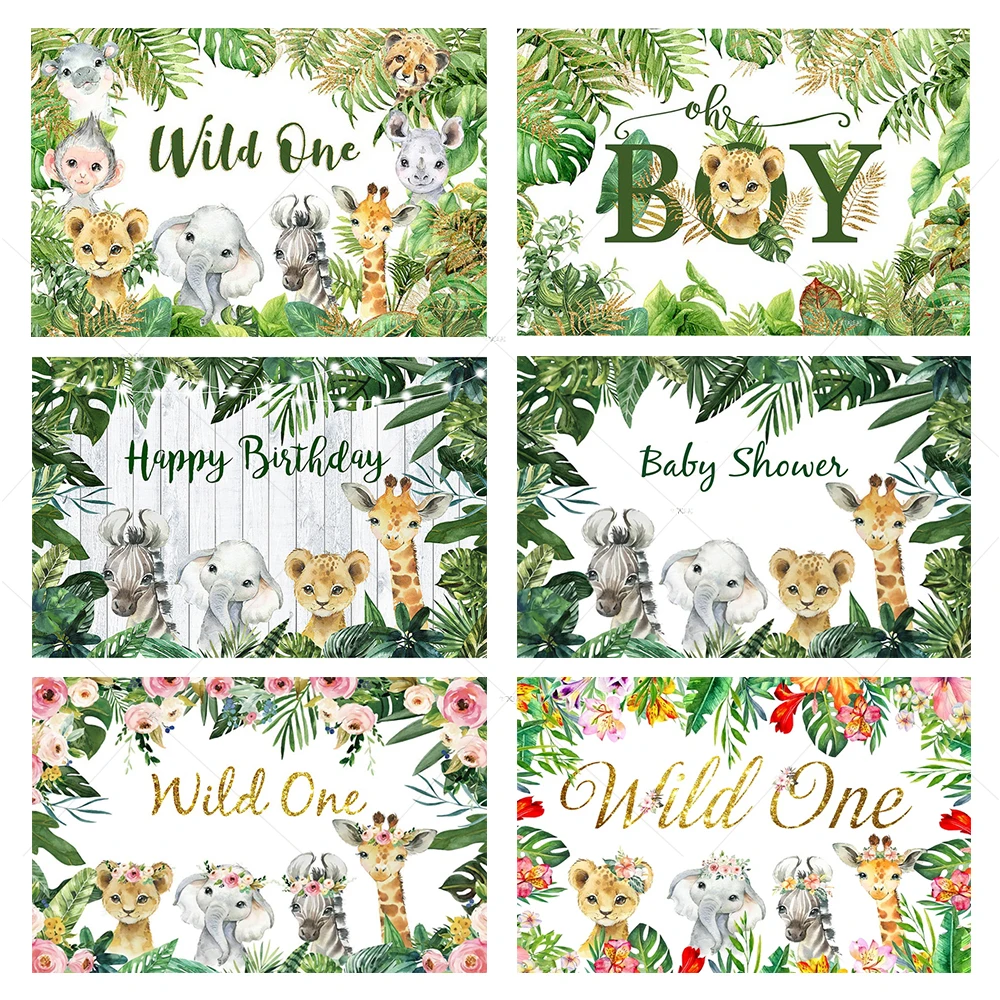 

Safari King Baby Shower Backdrop Jungle Tropical Lion Elephant Animal Background Wild One Boy Birthday Party Decor Banner Booth