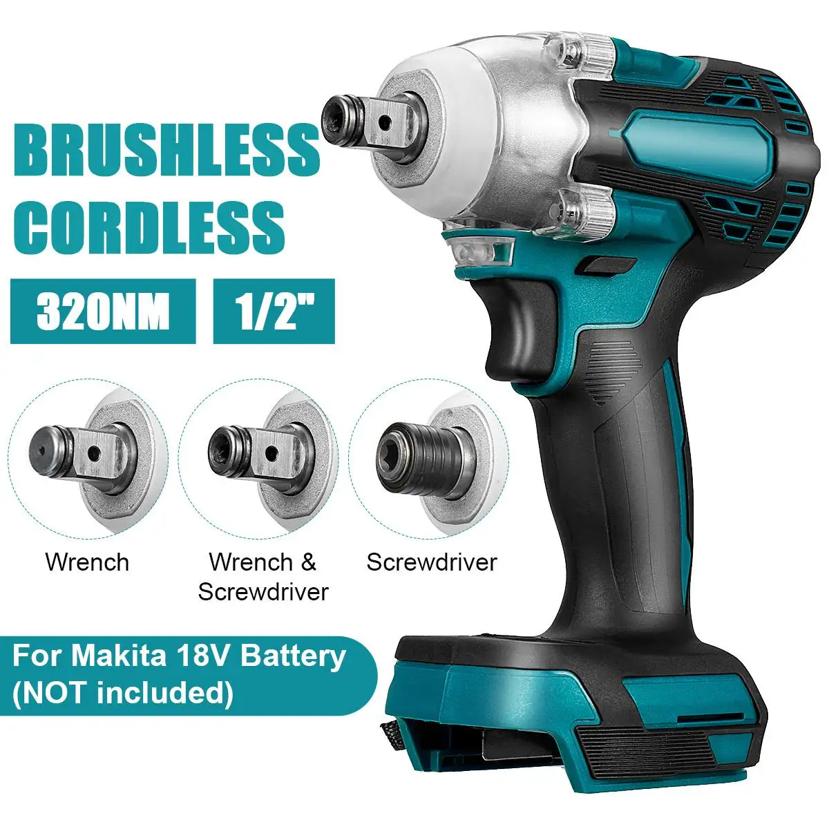 

Drillpro 2 In 1 18V Brushless Wrench Cordless Electric Screwdriver Electric Impact Wrench Torque 1/2inch for Makita 18V Battery