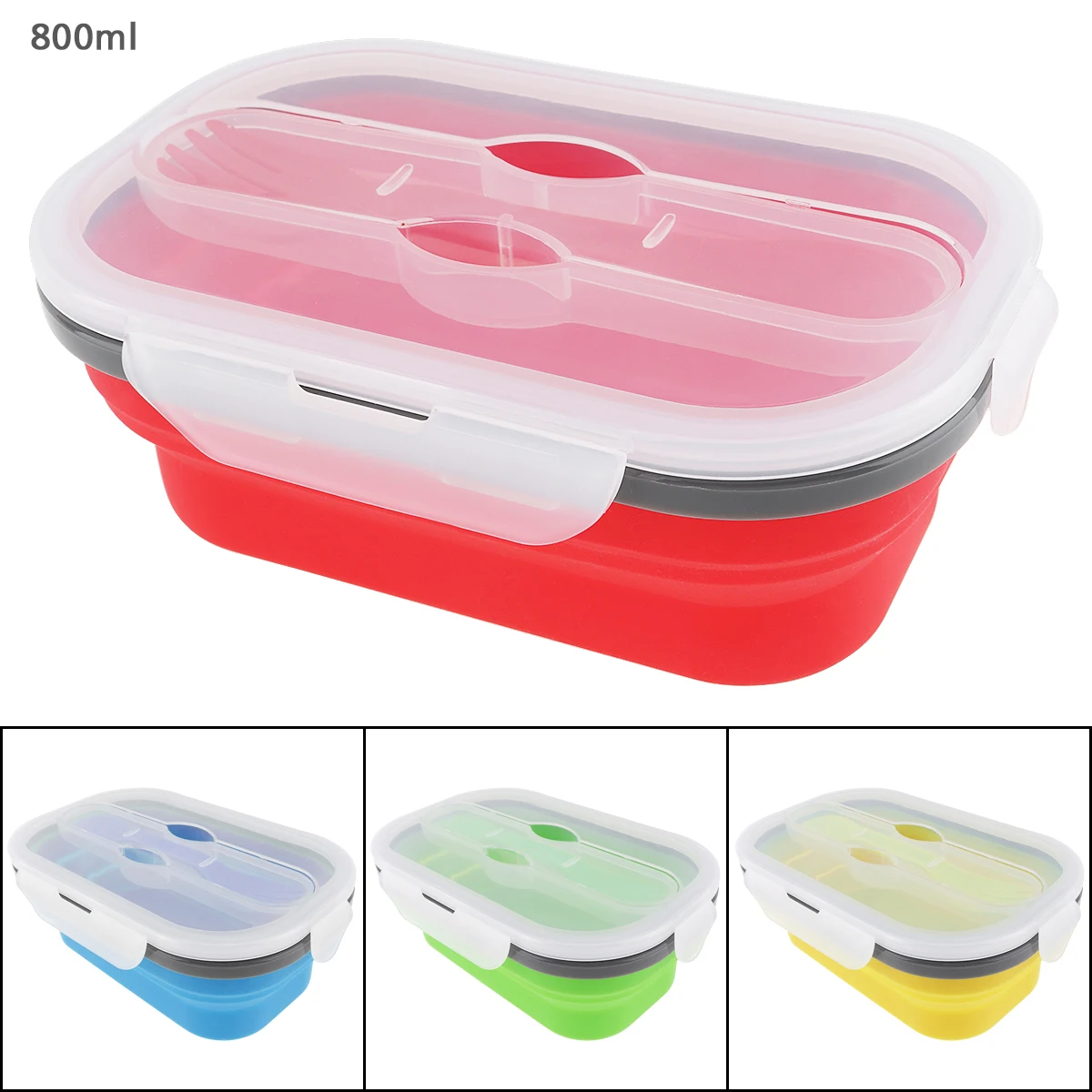 4 цвета силикона 800 мл масштабируемый складной Ланчбокс Bento Box с уплотненной пряжкой карты и три назначения посуда