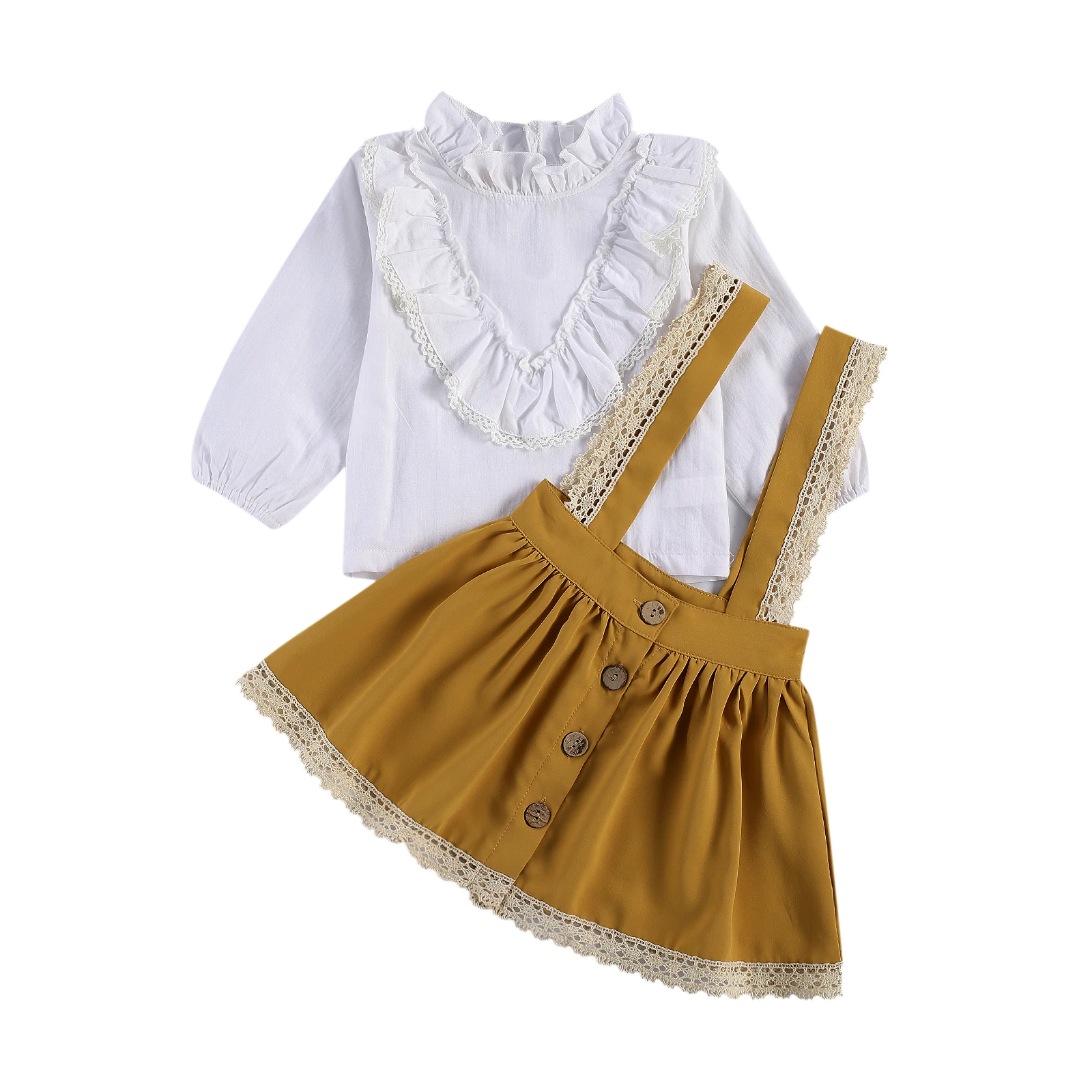Комплект одежды для девочек от 0 до 6 лет Топ с длинным рукавом и юбка на подтяжках