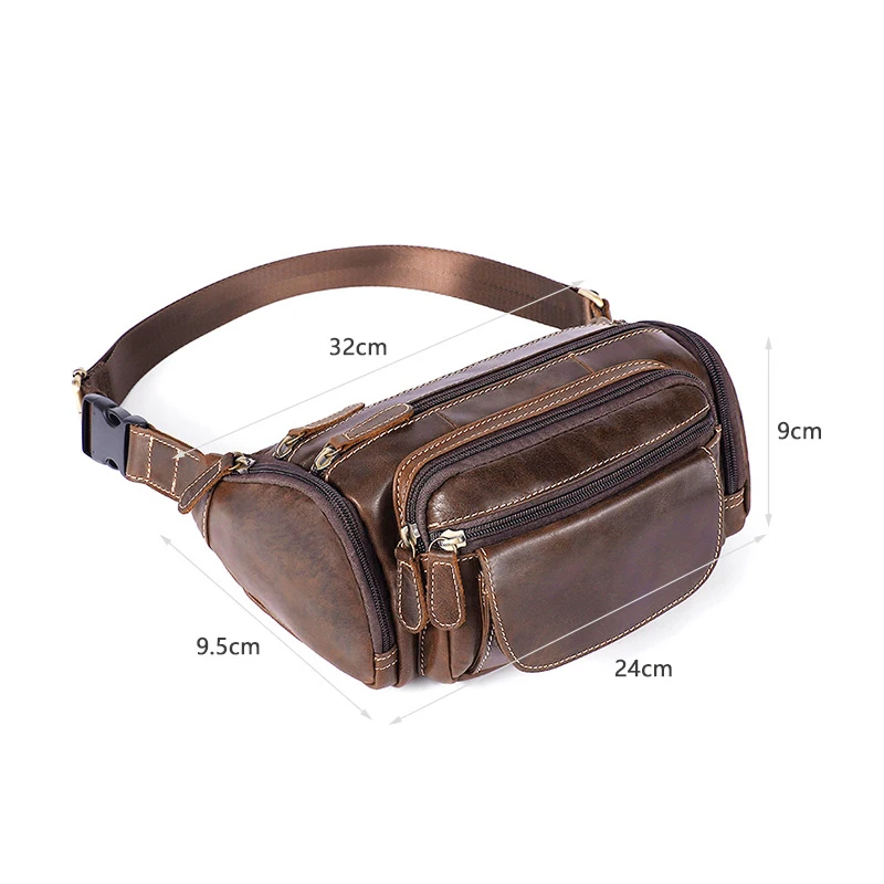 

YourSeason Men Vintage Cow Leather Chest Bags 2021 Casual Solid Color Male Cowhide Waist Portable Bags