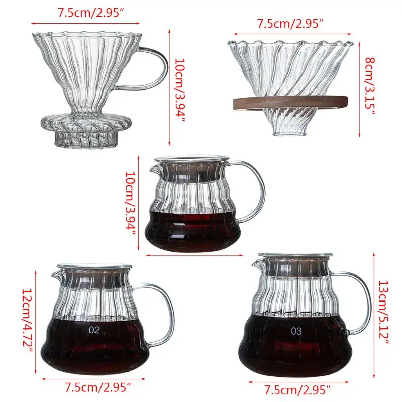 

Pour Over Coffee Dripper Brew Heat Resistant High Borosilicate Glass Coffee Maker Come Coffee Server with Lid