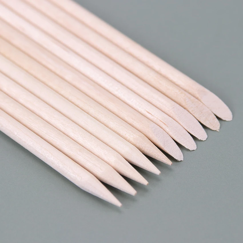 100 шт оранжевого дерева двойной конец ногтей ручка кутикулы толкатель для