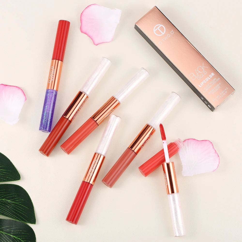

O.TWO.O Matte Liquid Lipstick Glitter Lip Gloss 2in1 Lips Makeup Waterproof Cosmetic Beauty Transparent Lip Gloss Long Lasting