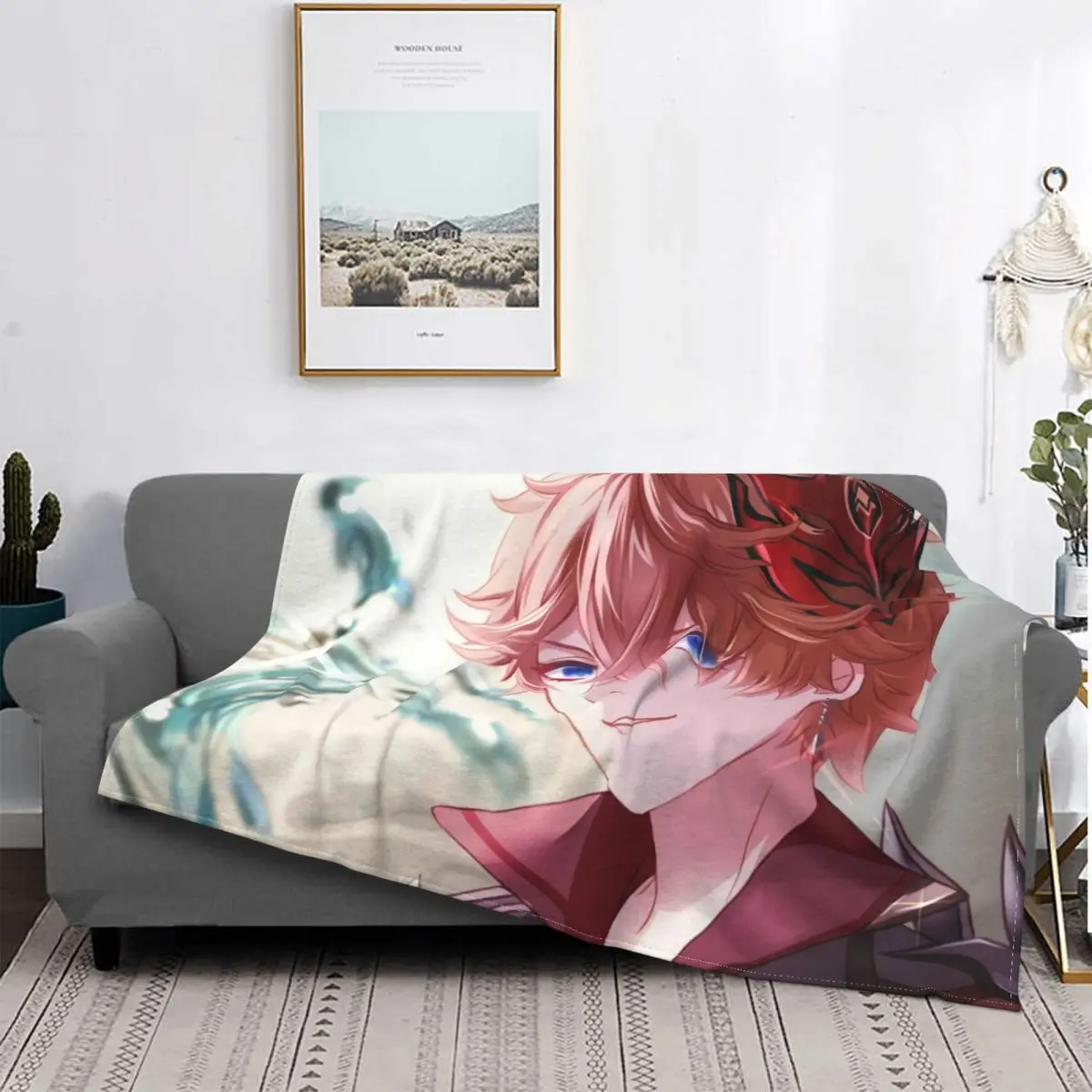 

Childe Genshin Impact Blanket Anime Sweet Plaid Stitch Cotton Spring Autumn Coral Velvet Throw Blankets For Sofa Couch