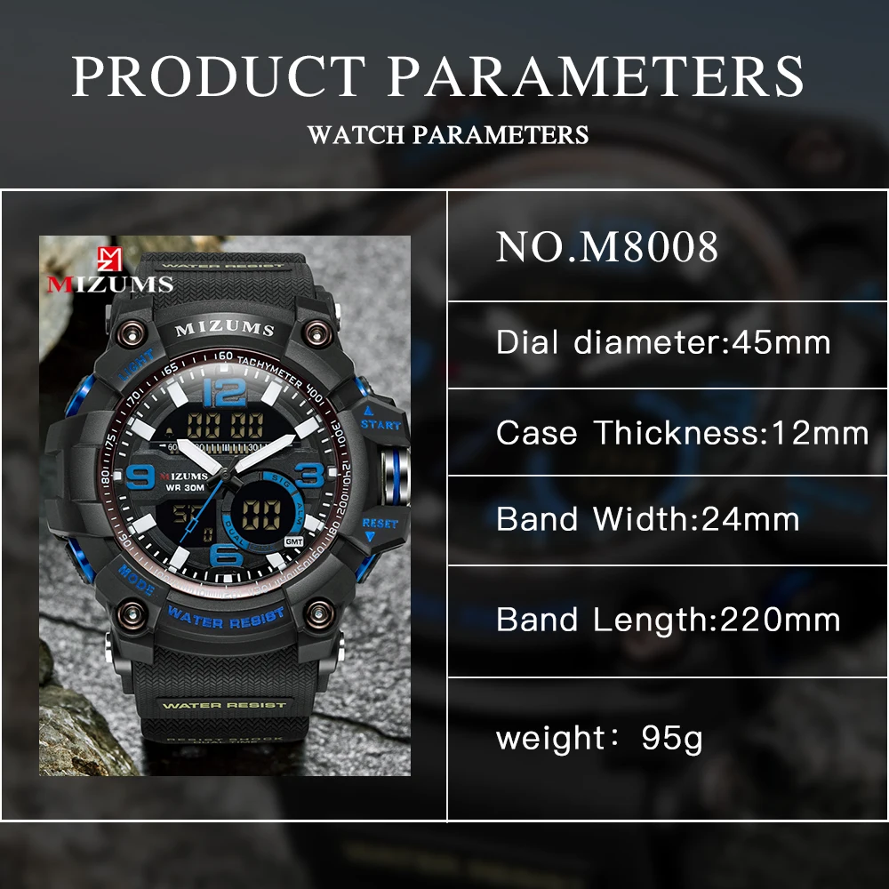 MIZUMS спортивные часы для мужчин водонепроницаемые цифровые со светодиодами