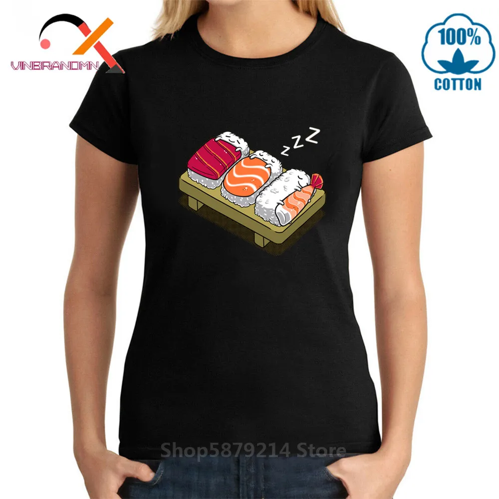

Funny Cute Sleeping Sushi T Shirt Women's Casual Print Cool Japanese Food T-Shirt Premium Cotton Tshirts Fashion Harajuku Cloth