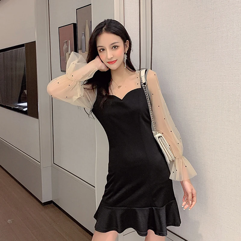 S-XL корейское платье с длинным рукавом для женщин осень/зима новое повседневное