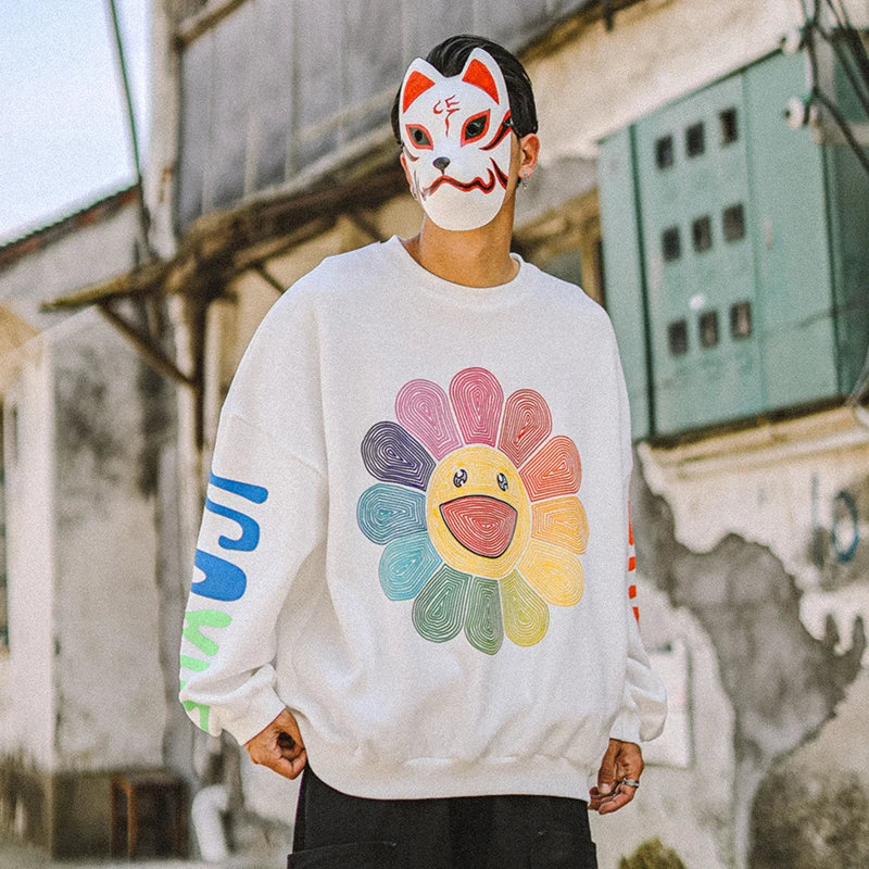 

Harajuku Smiley Graffiti Round Neck Oversize Sweatshirt Men and Women Stanger Things Loose Hip Hop Hoodies Hip Hop Casual Hoody