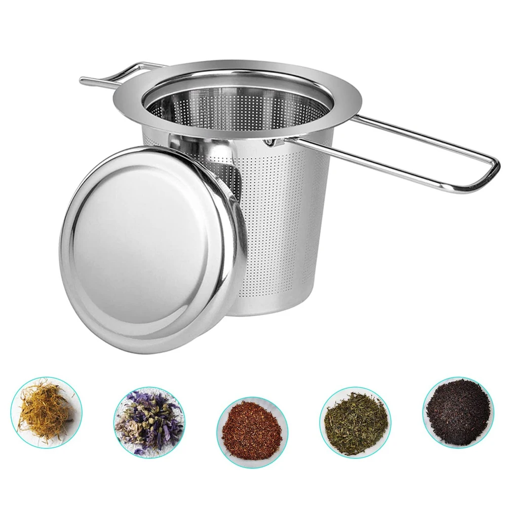 

Double Handles Tea Infuser With Lid Stainless Steel Fine Mesh Tea Infuser Mesh Strainer Filter Teapot Loose Leaf Tea Strainer