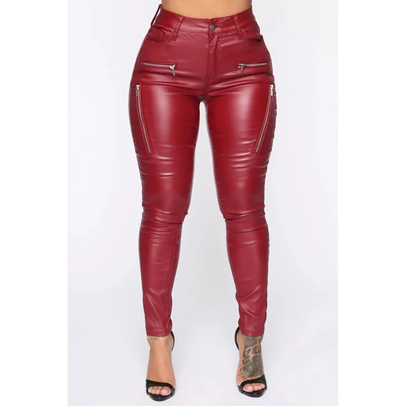 

Faux Pu Leather Pants Women High Waist Bodycon Skinny Tight Pencil Pant Sexy Streetwear 2021 Spring Autumn Club Trousers Solid