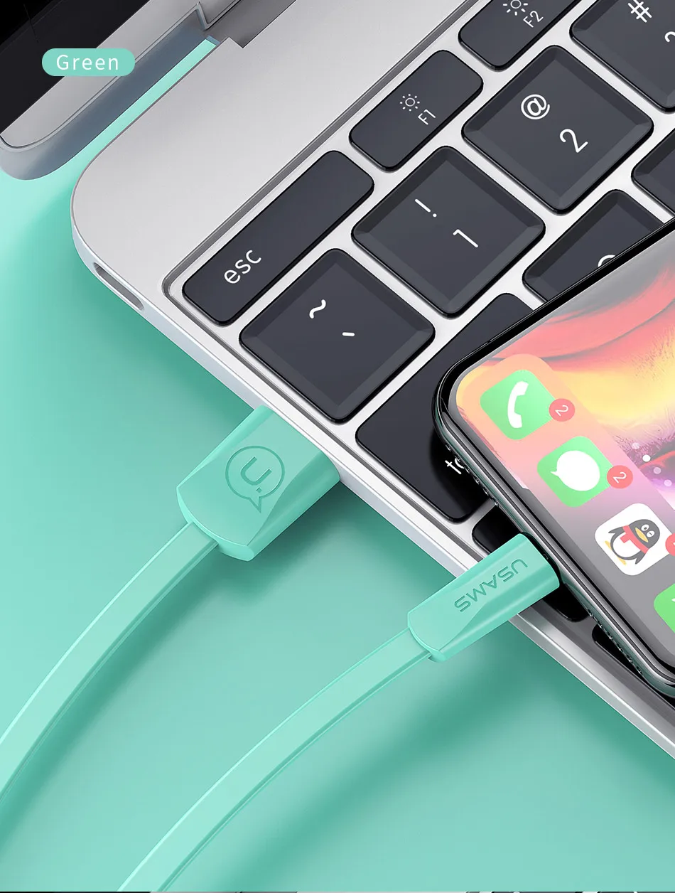 USAMS плоский USB кабель для iPhone 6 кабель 2A светильник кабель для iPhone X XS 8 7 6s 5S se 2 м кабель для мобильного телефона для iPad шнур для зарядки