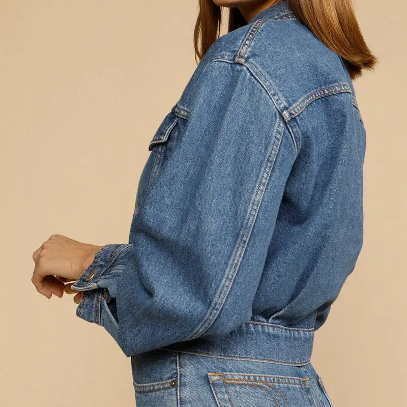 

2021 Spring and Autumn New Arrivals Long-sleeved Single-breasted Buttons Classic Two-pocket Lapel Short Casual Denim Jacket