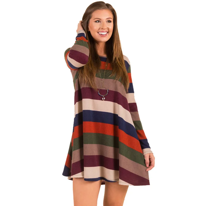 Модное женское осенне-зимнее платье с круглым вырезом и длинным рукавом в