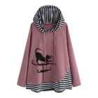 Kawii футболка женская с мультяшным принтом кота Туника Топы с капюшоном Футболка полосатая с длинным рукавом для вечеринки женская одежда Blusas Mujer De Moda