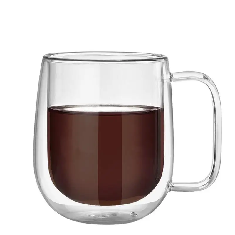 

Glass Coffee Cup Double Wall Transparent Round Insulated Glass Mug Coffee Glass Cup 12.0oz
