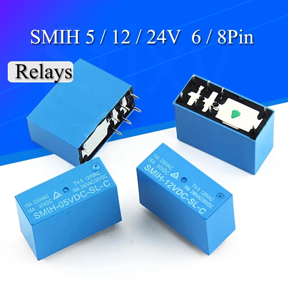 

2PCS 5v 12v 24v SMIH-05VDC-SL-C SMIH-12VDC-SL-C SMIH-24VDC-SL-C Relays 250V 16A 8PIN SMIH-05V 12V 24VDC-SL-A 6Pin Relay