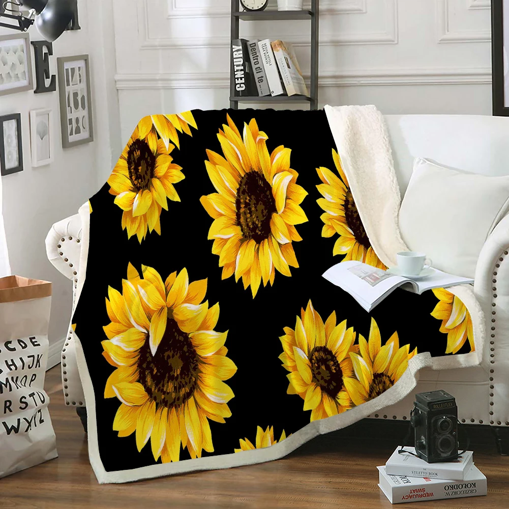

Yellow Sunflower Blanket Black Yellow Throw Blanket Yellow Sunflowers Printed Sherpa Fleece Blanket Luxury Soft Lightweight