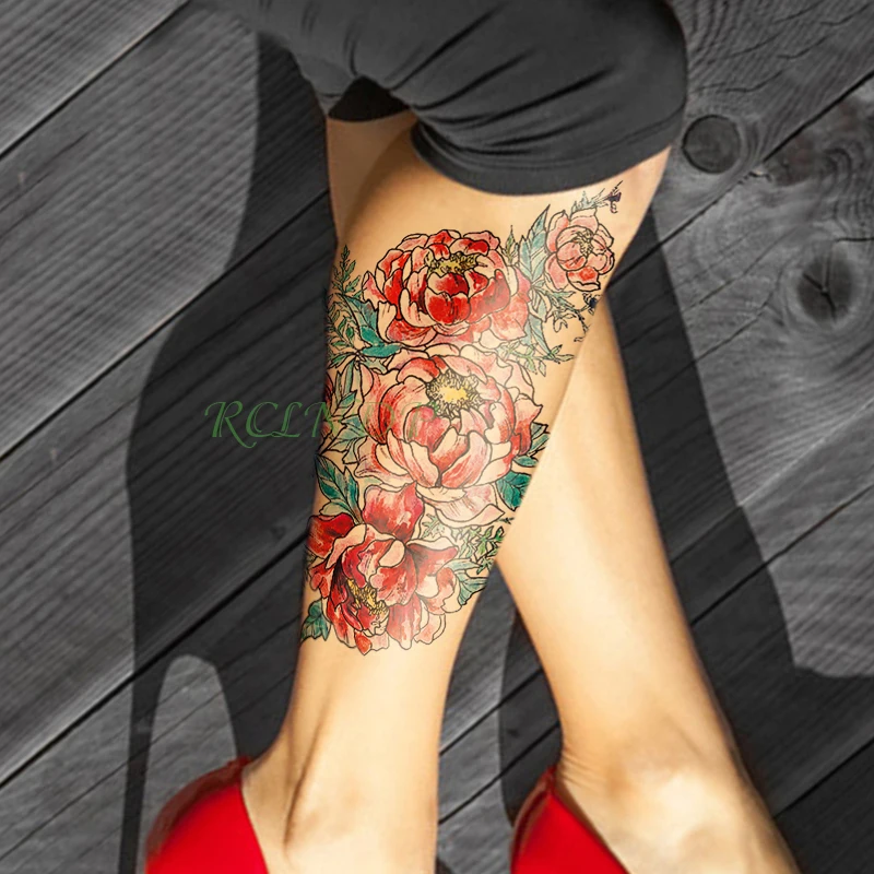 

Waterproof Temporary Tattoo Sticker Flower Peony fake tatto big size flash tatoo tatouage temporaire leg arm for girl women