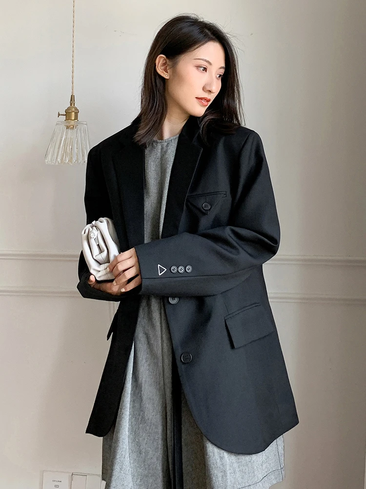 

Black blazer autumn casual loose long sleeve oversize blazers for women jackets femme outfit