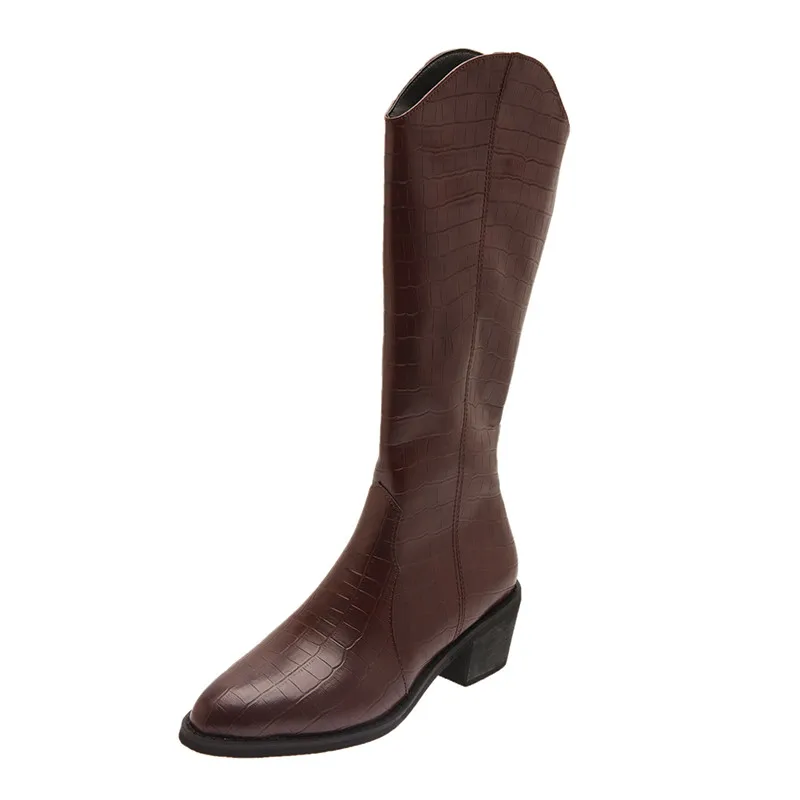 

Corporis 2020 new high heels shoes pointed toe women boots square heel knee high boots classic women Motorcycle boots