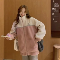winter women lamb wool hoodie thick warm jacket korean street stitching harajuku letters retro sweatshirt pink tops m xl
