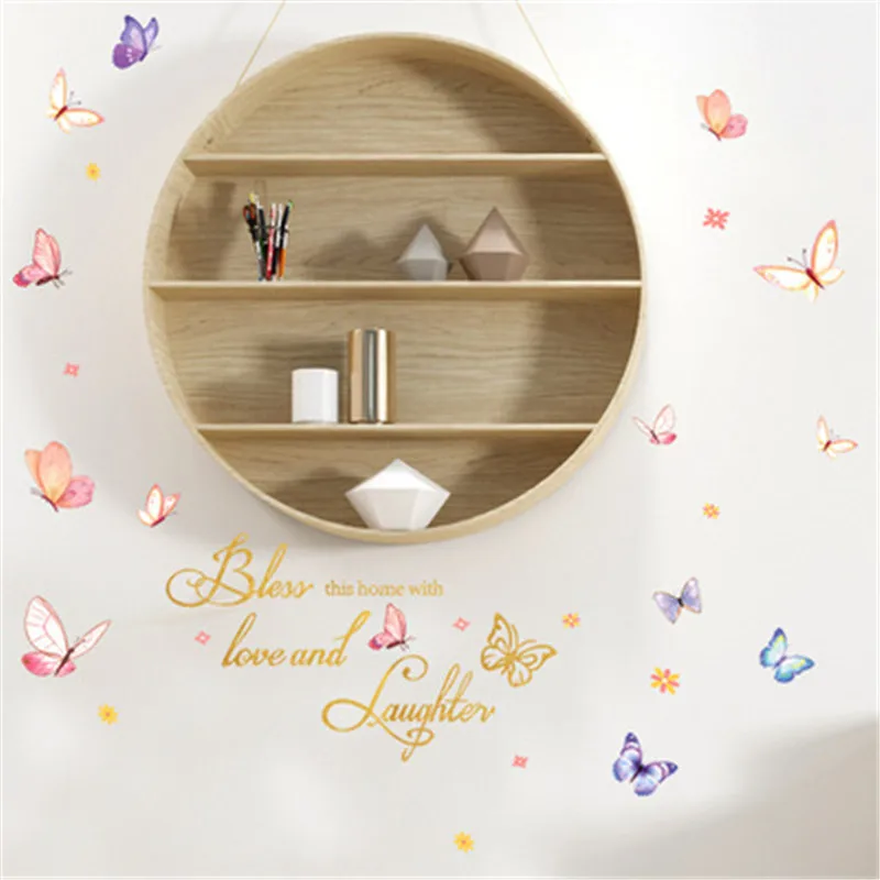 Благословит дом с любовью и смех бабочка наклейки на стену домашний декор
