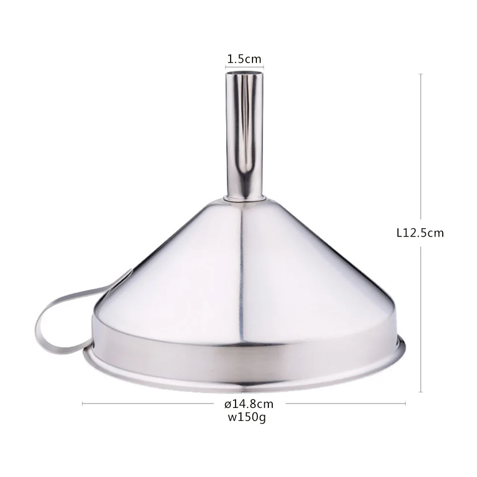 

Kitchen Accessories Stainless Steel Funnels Large 14.8*12.5cm With Detachable Strainer For Liquid Tools