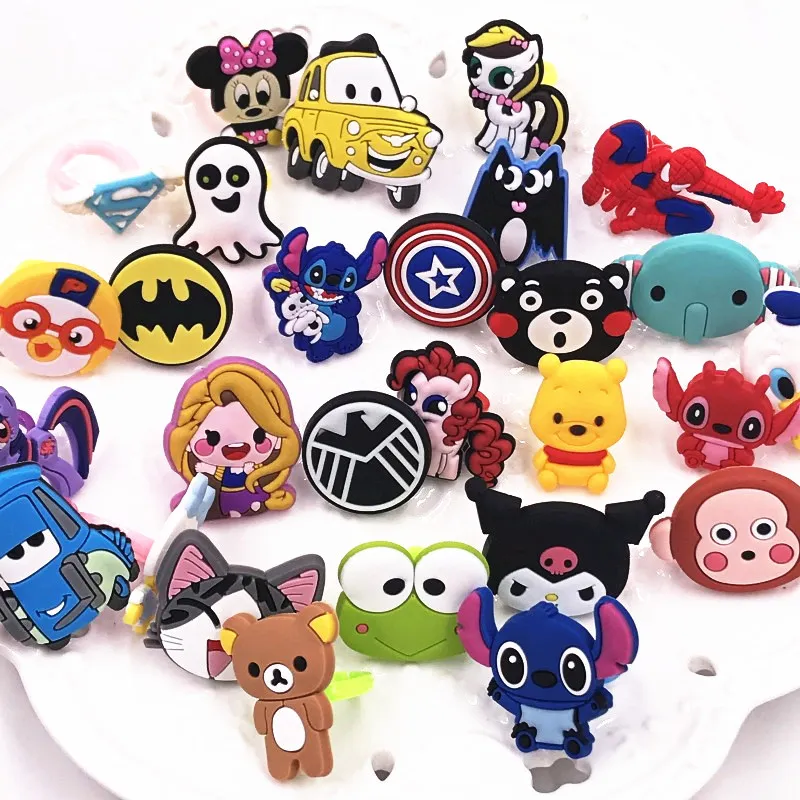 Random 10Pcs Mix Cartoon PVC Rings for Children Girls Boys Baby Adjustable Kids Jewelry Finger Ring Party Gift | Украшения и