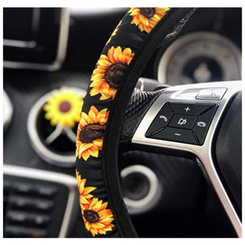 4 шт./компл. неопрен Подсолнух чехол рулевого колеса автомобиля ремень