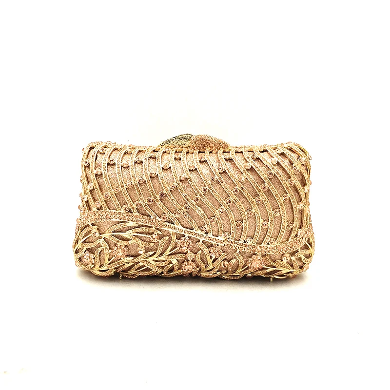 

XIYUAN Gold Silver Blue Purple Crystal Woman Formal Dinner Banquet Clutches Purses Lady Diamond Hollow Out Party Wedding Handbag