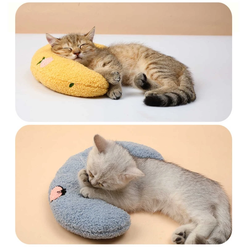 

Cat Plush Toys U Shaped Stuffed Puppy Neck Pillow Sleep Aid Chew Toy for Small Medium Cat Upper Spine & Calming Support