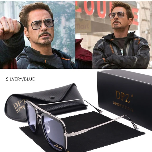 DPZ модные Мстители Tony Stark Flight 006 Стильные Солнцезащитные очки Мужские квадратные авиационные брендовые дизайнерские солнцезащитные очки Oculos De Sol UV400 - Цвет линз: C13 sillver frame
