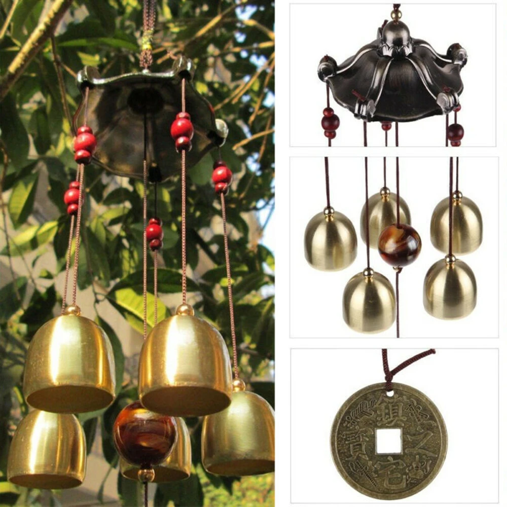

Decor Wind Chime Garden Yard Gifts 5 Copper Bells Hanging Ancient Coin