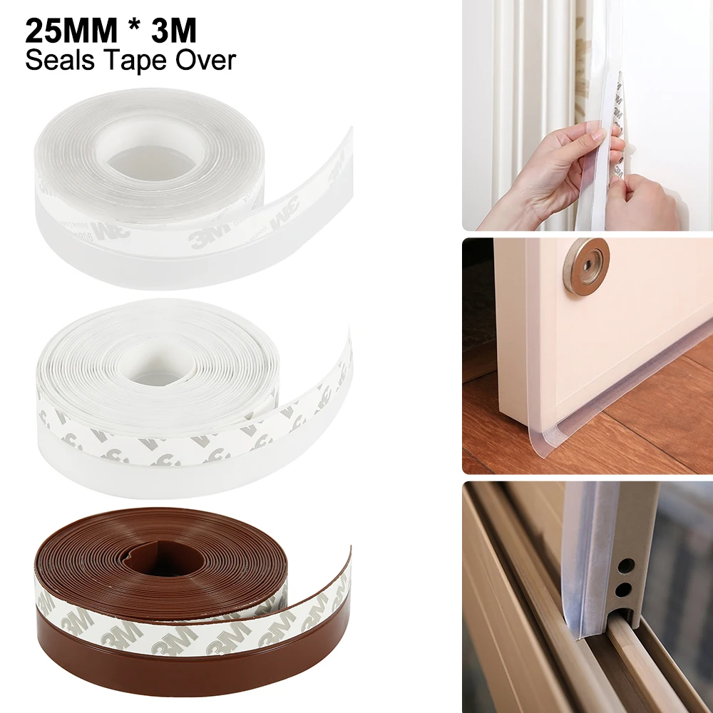 

3M/5M Length Window Door Bottom Self Adhesive Silicone Rubber Seal Tape Soundproof Weathering String Sealing Tapes