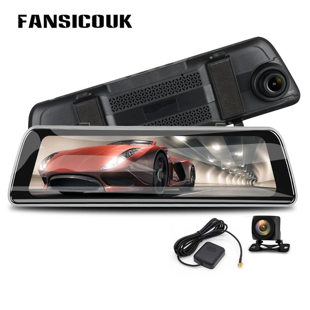 FANSICOUK, умное зеркало заднего вида, Автомобильный видеорегистратор, 10 дюймов, сенсорный, 1080 P, регистратор, двойной объектив, видеорегистратор, gps трек, ночное видение, авто камера S2