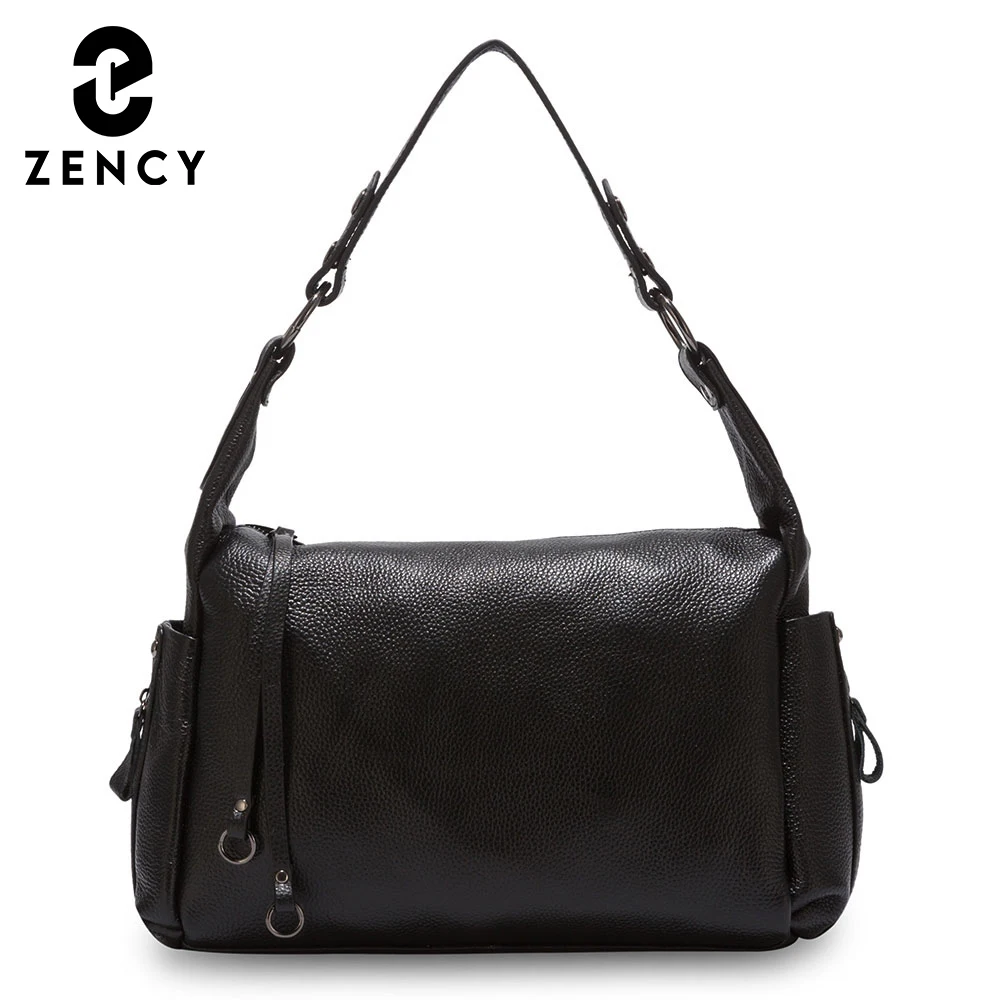Zency Small Hobos 100% Genuine Leather Women Shoulder Bag Charm Purple Handbag Fashion Lady Crossbody Purse Black Tote Bags