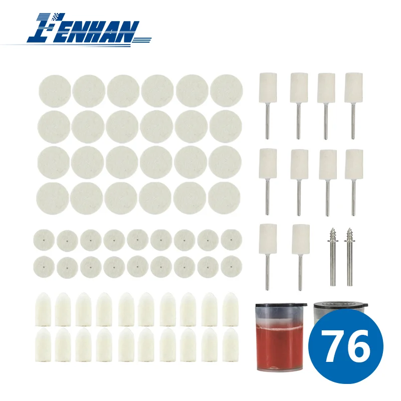 Abrasive Tools 76pcs Rotary Tool Accessories Polishing Buffing Wheel Set Wool Felt with Shank 3.175mm Mandrels for Dremel